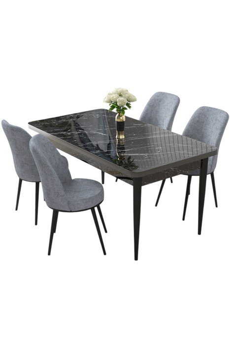Hanah Home Juego de mesa y sillas de comedor de 5 piezas - Mármol negro y gris Hanah Home Juego de mesa y sillas de comedor de 5 piezas - Mármol negro y gris